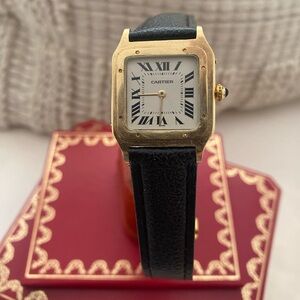 Cartier Gold and Black Leather Watch